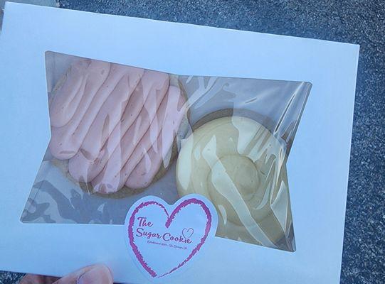 Old-Fashioned Frosted Sugar Cookie (left) and one Lemon Frosted Sugar Cookie (right)