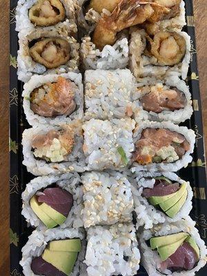 Shrimp Tempura Roll Spicy Salmon Roll Tuna Avocado Roll