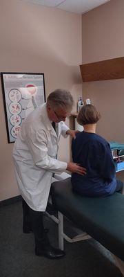 Neck pain 
Call Dr. Lowell Magelssen from First Chiropractic