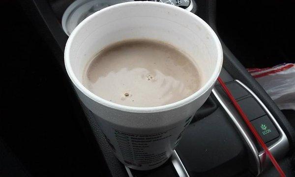 By the time I got to my destination decided to take a look & see if I got a FULL cup of Vanilla Chai for a change. You be the judge.. RIPOFF