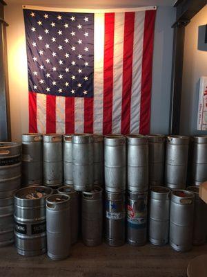 Beer kegs and Old Glory. What could be more Vermont....