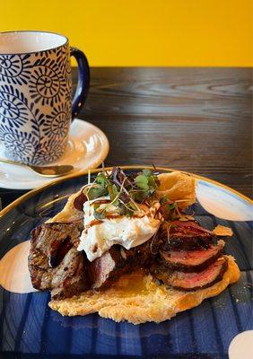 Steak and Poached Egg on Croissant