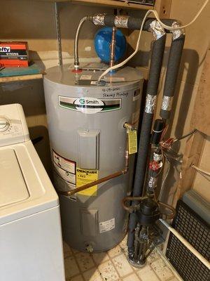 Electric water heater installation.