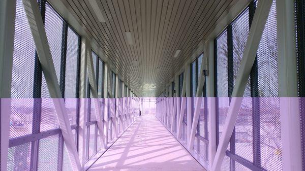 Pedestrian bridge at Sugar Creek Station, Charlotte