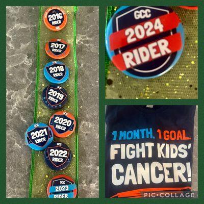 This will be my 9th year riding for kids with cancer. So, my goal is 900 miles in September!