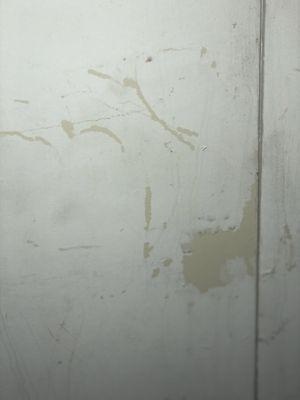 Paint on bathroom door dirty and peeling