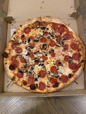 Large Pepperoni and Mushroom pizza