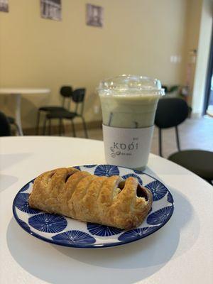 Greek yogurt danish & honey thyme matcha latte