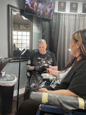 My Best friend Terri getting her tattoo