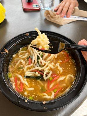 Miso ramen, uncooked noodles were clumped together.