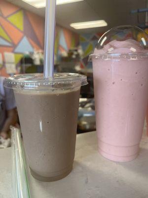 PBC on the left and Raspberry Shakedown Smoothie on the right