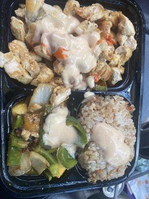 Mango Box with Fried Rice , Grilled Chicken, green pepper, onion... MY FAVORITE