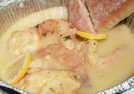 Shrimp Francaise w/fresh bread for soaking that lemon buttery goodness!