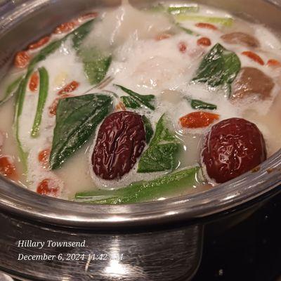 My hotpot with my goodies in the bone broth base.