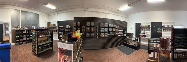 Battle Grounds Gaming Cafe panorama shot of retail space.