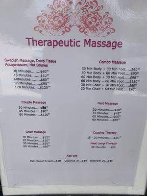 Massage price list 4/7/21