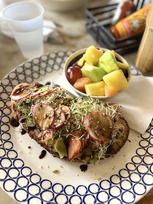 avocado toast with lox + side of fruit