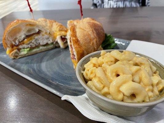 Chicken croissant sandwich with Mac n cheese combo