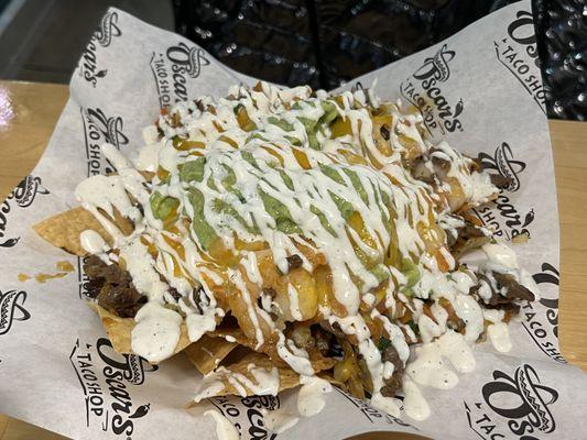 Huge steak and shrimp nachos