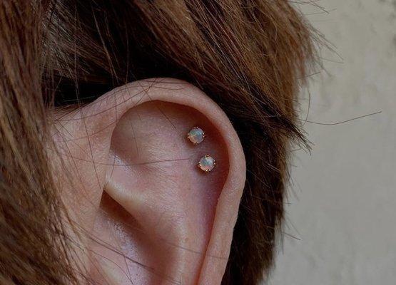 Helix piercings by Annie using BVLA