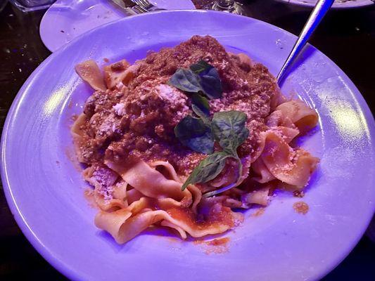 Pappardelle with Meatballs, Sausage, or Meatsauce.