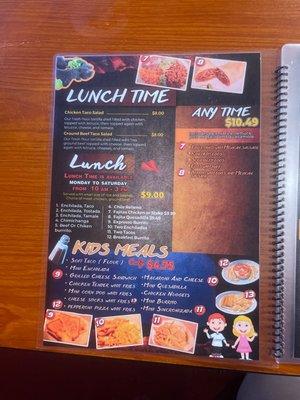 Lunch specials and kid meals.