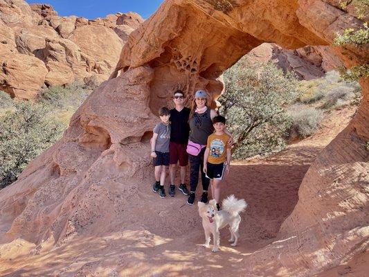 Here's we are under an arch before reaching a riverbed in a place we'd not have found without Wild Utah Tours.