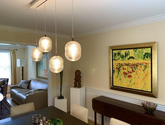 Lodes "Jefferson" 4-light cluster pendants on linear canopy.