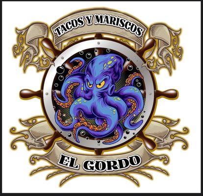 Logotipo de la trova de comida tacos y mariscos el Gordo