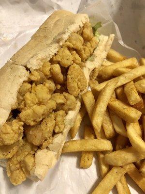 Shrimp poboy with fries