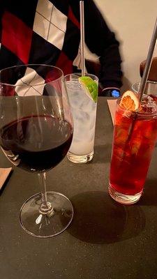 Red wine, Americano, dealers choice mocktail