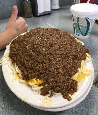 You're going to eat a jumbo chili mac by yourself, boyo?  I have the feeling I'LL be cleaning that plate.