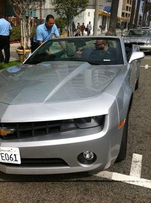 Camaro convertible from Rex, 2012. Handing off to valet at our other LA favorite the Georgian Hotel.