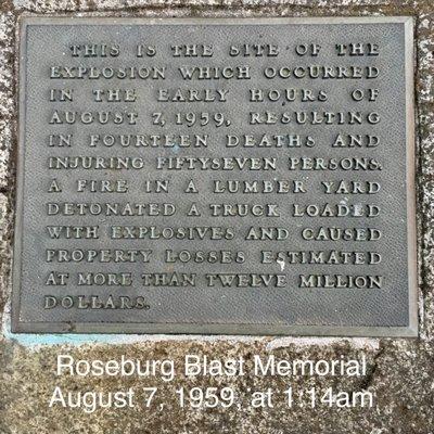 Unrelated to the existing business, this is the site of the horrendous Roseburg Blast, August 7, 1959, at 1:14am. R.I.P.