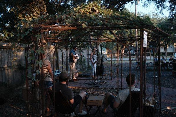 Outdoor seating and live music