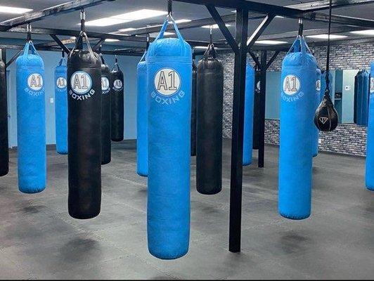 Studio Bag Room where all classes are held with 30 heavy bags!