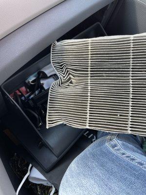 Deformed cabin air filter thanks to jiffy lube.