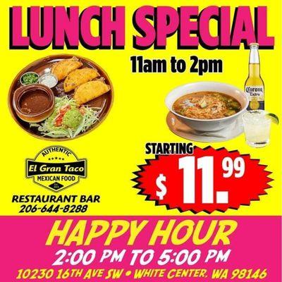 Lunch Special & Happy Hour - Available Monday-Friday