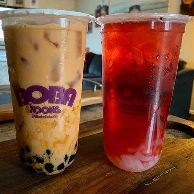 Thai Milk Tea with Boba and Dragonfruit with Lychee Jelly