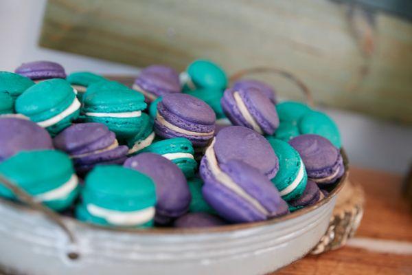 Macarons in our wedding colors! By the end of the wedding, there were no sweets left! Everyone was raving about the sweets!