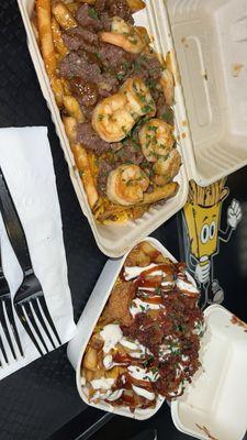 Honey Garlic Steak & Shrimp fries  BBQ bacon chicken ranch fries