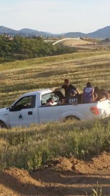 Here is a few people having to get picked up a truck, because there was NO WATER on the course or finish line!!! They were dehyd