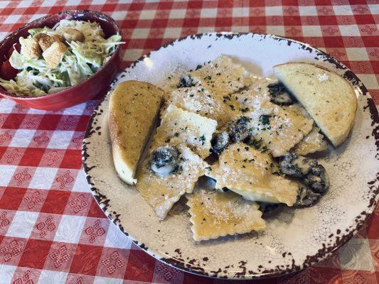 Lunch / wild mushroom ravioli with Caesar salad