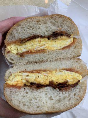 Bacon, egg and cheese on a roll - $6