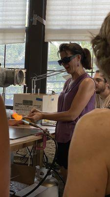 Blown Glass Ornament demo during Ravenswood Art Walk