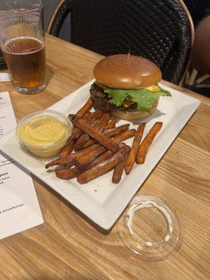 Burger and sweet potato fries