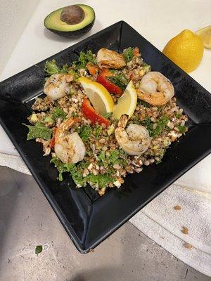 Whole Grains with grilled shrimp