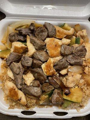 HIBACHI STEAK AND CHICKEN WITH FRIED RICE AND ZUCCHINI AND ONION ONLY!