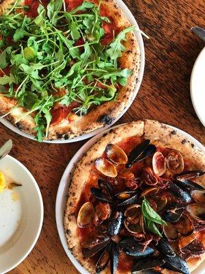 Diavola Pizza with added arugula $14.75 + Sotto Mare Pizza $19