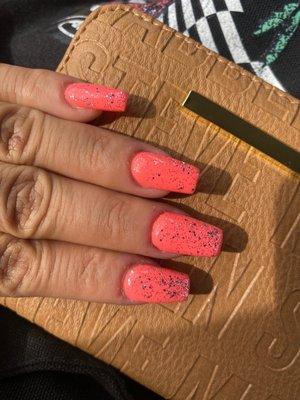 Medium Coral Reef nails With silver glitter